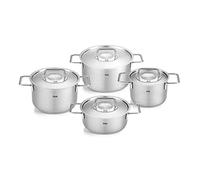 Fissler Pure Collection - Set di pentole in acciaio inox, 4 pezzi, pentole con coperchio in metallo (3 pentole, 1 padella), compatibilità induzione
