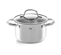Fissler San Francisco Pentola in acciaio inox 3.3 L, 20 cm, con coperchio in vetro, bordo di versamento, scala di misurazione, cottura a induzione