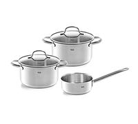 Fissler San Francisco - Set di pentole in acciaio inox, 3 pezzi, coperchi in vetro, compatibile induzione (2 pentole, 1 casseruola)