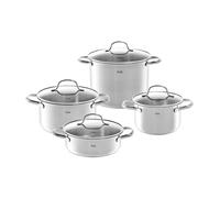 Fissler San Francisco - Set di pentole in acciaio inox, 4 pezzi, pentole con coperchi in vetro, induzione (3 pentole, 1 padella)