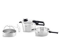 Fissler, Set da 4 pezzi con pentola a pressione Vitavit Premium 4.5 L, diametro 22 cm, con padella a cottura rapida 2.5 l , diametro 22 cm, con coperchio in metallo, per cottura a induzione