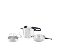 Fissler , Set da 4 pezzi con pentola a pressione Vitavit Premium capienza 6 l , diametro 22 cm, con padella a cottura rapida 2.5 l , diametro 22 cm, con coperchio in metallo, per cottura a induzione