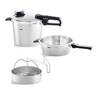 Fissler , Set da 4 pezzi con pentola a pressione Vitavit Premium capienza 6 l , diametro 22 cm, con padella a cottura rapida 2.5 l , diametro 22 cm, con coperchio in metallo, per cottura a induzione