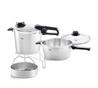 Fissler , Set da 5 pezzi con pentola a pressione Vitavit Premium 6 l , diametro 22 cm, con padella a cottura rapida 3.5 l , diametro 22 cm, con coperchio in metallo, per cottura a induzione