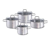 Fissler Viseo Set di pentole in acciaio inox, 4 pezzi, con coperchio in vetro, per cottura a induzione e tutti i tipi di fornelli, 3 pentole, 1 rostiera