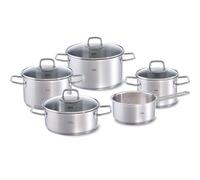 Fissler Viseo Set di pentole Viseo in acciaio inox, 5 pezzi, con coperchio in vetro, per cottura a induzione e tutti i tipi di fornelli, 3 pentole, 1 rostiera, 1 tegame senza coperchio