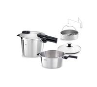 Fissler Vitaquick Premium - Set di 2 pentole a pressione Ø 22 cm (pentola a pressione 6 l + 3,5 l) con inserto, coperchio in vetro aggiuntivo, 2 livelli di cottura, made in Germany
