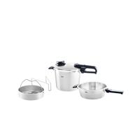 Fissler , Set da 4 pezzi con pentola a pressione Vitavit Premium capienza 6 l , diametro 22 cm, con padella a cottura rapida 2.5 l , diametro 22 cm, con coperchio in metallo, per cottura a induzione