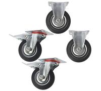 Fisso e girevole in gomma da 4" (100 mm) con ruote freno (confezione da 4) CS...