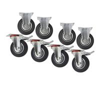 Fisso e girevole in gomma da 5" (125 mm) con ruote freno (confezione da 8) CS...