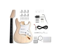 Fistrock - Kit fai da te per chitarra elettrica, per principianti, 6 corde per destrorsi, con corpo in tiglio, manico in acero, tastiera laminata in pioppo e hardware cromato, per costruire la tua