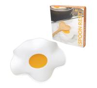 FISURA - Appoggia cucchiaio originale a forma di uovo. Appoggia cucchiaio in silicone. Supporto per utensili originale bianco e giallo. Dimensioni: 12 x 12 centimetri.