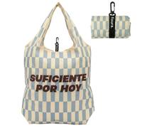 Fisura - Borsa per la spesa pieghevole originale "Sufficiente per oggi" - Borsa per la spesa riutilizzabile in tessuto da 12 litri - Pieghevole e chiusura con elastico - Con moschettone - Manici da 24