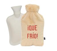 Fisura - Bottiglia dell'acqua calda. Accessorio calda da 2 L. Bottiglia dell'acqua calda con coperchio morbido. Borsa antidolorifica. Lavabile. (Qué frío, beige)