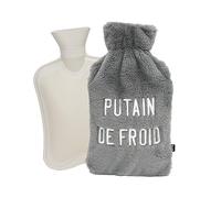 Fisura - Bottiglia dell'acqua calda. Bottiglia dell'acqua calda da 2 L. Bottiglia dell'acqua calda con coperchio morbido. Borsa antidolorifica. Lavabile. (P*tain de froid, grigio)