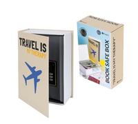 Fisura - Cassaforte a forma di libro "travel is my therapy". Cassaforte libro originale con serratura a combinazione. Cassetta di sicurezza nascosta. 18 x 11,5 cm