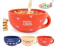 Fisura - Ciotola colazione originale Breakfast Lover. Tazza colazione rossa 490 ml. Grande tazza in ceramica per caffè, muesli o cereali. 16,5 cm x 7,5 cm