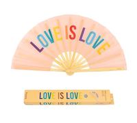 Fisura - Grande ventaglio pieghevole “love is love”. Ventaglio originale con grande messaggio. Ventaglio arcobaleno xxl. Ventaglio pieghevole in bambù. 64 x 33 cm.