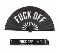 Fisura - Grande ventaglio pieghevole “f*ck off”. Ventaglio originale con grande messaggio. Ventaglio nero xxl. Ventaglio pieghevole in bambù. 64 x 33 cm.