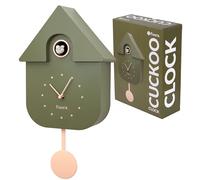 Fisura - Horloge coucou vert olive avec cadran beige. Horloge murale originale en ABS. Idée déco à offrir. 3 piles AA non incluses. Dimensions : 21,5 x 8 x 41,5 cm.