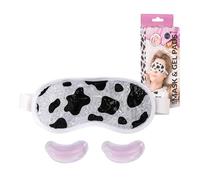 Fisura - Kit maschera occhi in gel freddo riutilizzabile con 2 patch. Sollievo per borse, occhiaie, rughe e relax dopo una lunga giornata (Vaca, bianco e nero)