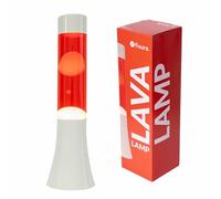 Fisura - Lampada lava bianca e rossa. Lampada lava da 30 cm con base bianca, liquido rosso e lava bianca. Lampada ad effetto rilassante. 9x9x30 cm