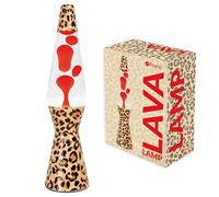 Fisura - Lampada di lava con base leopardata. Lava rossa e liquido trasparente. Lampada retro con lampadina di ricambio. Dimensioni: 11 cm x 11 cm x 40 cm.