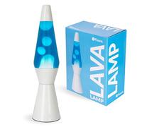 Fisura - Lampada lava blu con base bianca, cera bianca e liquido azzurro. Design retrò con lampadina di ricambio. Dimensioni: 11,5 cm x 11,5 cm x 40 cm.