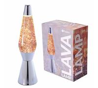 Fisura - Lampada lava glitterata. Base cromata, liquido trasparente e lava glitterata. Lampada ad effetto rilassante. Con lampadina di ricambio. 11,5 cm x 11,5 cm x 40 cm.