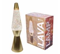 Fisura - Lampada lava Oro. Base dorata, liquido trasparente e glitter di lava. Lampada ad effetto rilassante. Con lampadina di ricambio. 11,5 cm x 11,5 cm x 40 cm.