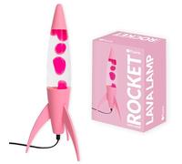 Fisura - Lampada lava rosa “rocket” con base rosa e liquido trasparente. Lampada lava retrò decorativa con lampadina di ricambio inclusa. 45 x 20 x 20 cm