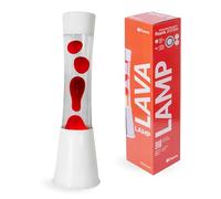 Fisura - Lampada lava rossa e bianca. Base bianca, liquido trasparente e lava rossa. Design elegante con effetto rilassante. Lampadina di ricambio inclusa. Dimensioni: 11 cm x 11 cm x 41,5 cm.