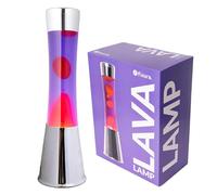 FISURA - Lampada lava rossa e viola. Base argento cromato, liquido viola e lava rossa. Lampada ad effetto rilassante. Con lampadina di ricambio. 11 cm x 11 cm x 39,5 cm.