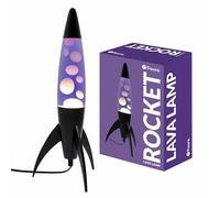 Fisura - Lampada lava viola “rocket”. Base nera, liquido viola e lava bianca. Lampada lava retrò con lampadina di ricambio. Dimensioni: 20 cm x 20 cm x 45 cm.