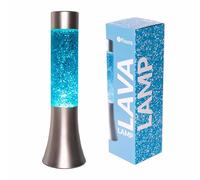 Fisura - Lampada lavica blu glitter. Lampada di lava da 30 cm con base argentata, liquido blu e glitter. Lampada ad effetto rilassante. 9x9x30 cm