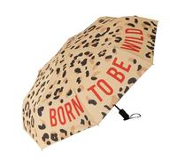 Fisura Ombrello pieghevole originale "born to be wild" leopardo. Ombrello donna piccolo automatico. Dimensioni da viaggio. Antivento. 96 cm di diametro aperto.