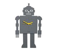 Fisura - Originale orologio da parete a forma di robot. Orologio da parete silenzioso 38 x 20 centimetri. Orologio da cucina grigio. Orologio a pendolo in legno e ABS. 2 batterie AA.
