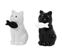 Fisura - Originale saliera e pepiera Set sale e pepe per la tavola a forma divertente Set di saliere e pepiere in ceramica. Moderna saliera da tavolo (Gatti, bianco e nero)