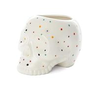 Fisura - Originale vaso da fiori con design a occhio. Vasi da giardino moderno decorativo. Vaso a gambe per cactus. Vaso in ceramica per fiori e piante grasse. 13 x 12,5 cm. (Pois, teschio)