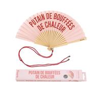 Fisura - Originale ventaglio con Messaggio p*Tain de bouffees. Ventaglio in Legno Moderno e Divertente. Ventaglio Rosa e Rosso. Misure: 42,5 x 23 cm. Legno e Tessuto.