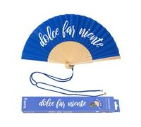 Fisura - Originale ventaglio con messaggio.Ventaglio in legno moderno e divertente. Misure: 42,5 x 23 cm. Legno e tessuto. (Far niente, blu)