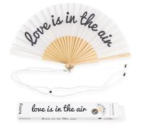 Fisura - Originale ventaglio con messaggio.Ventaglio in legno moderno e divertente. Misure: 42,5 x 23 cm. Legno e tessuto. (Love, bianco)