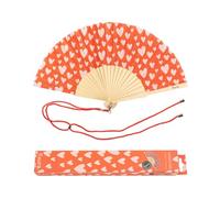 Fisura - Originale ventaglio con stampa di cuori. Ventilatore a mano in legno moderno e colorato. Ventaglio rosso e rosa. Misure: 42,5 x 23 cm. Legno e tessuto.