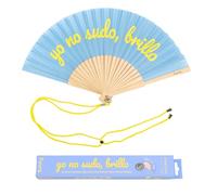 Fisura - Originale ventaglio "yo no sudo, brillo". Ventilatore a mano in legno moderno e divertente. Ventaglio blu e giallo. Si illumina al buio. Misure: 42,5 x 23 cm.