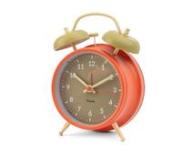 Fisura - Orologio sveglia analogico senza Tic-TAC. Orologio sveglia con luce a LED Nocturna. Quadrante 9 centimetri. 11,7 x 5,5 x 16. Metallo (Beige e arancione)