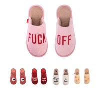 Fisura - Pantofole donna originali “F*ck off”. Pantofole da casa in pile rosa, calde e confortevoli per l’inverno. Perfette come regalo originale e divertente. Taglie 36-40.