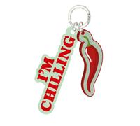 Fisura Portachiavi in metallo originale con statuetta peperoncino e messaggio "i'm chilling". Portachiavi da donna verde e rosso. Regalo per donna per festa della mamma o compleanno.