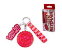 Fisura - Portachiavi donna in metallo con specchio e messaggio “Better late than ugly”. Portachiavi rosa e rosso originale con specchietto, idea regalo per donna per compleanno o festa della mamma.