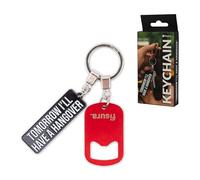 Fisura - Portachiavi uomo in metallo con apribottiglie e messaggio “I’ll have a hangover”. Portachiavi originale nero e rosso, idea regalo divertente per uomo per festa del papà, compleanno o Natale.