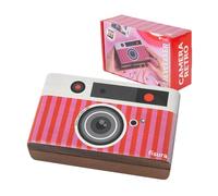 Fisura - Portagioie in legno "fotocamera retrò" rosa e rosso. Portagioie da donna originale. Scatola di gioielli in legno. Organizzatore di gioielli per orecchini, anelli, bracciali e collane. Idea